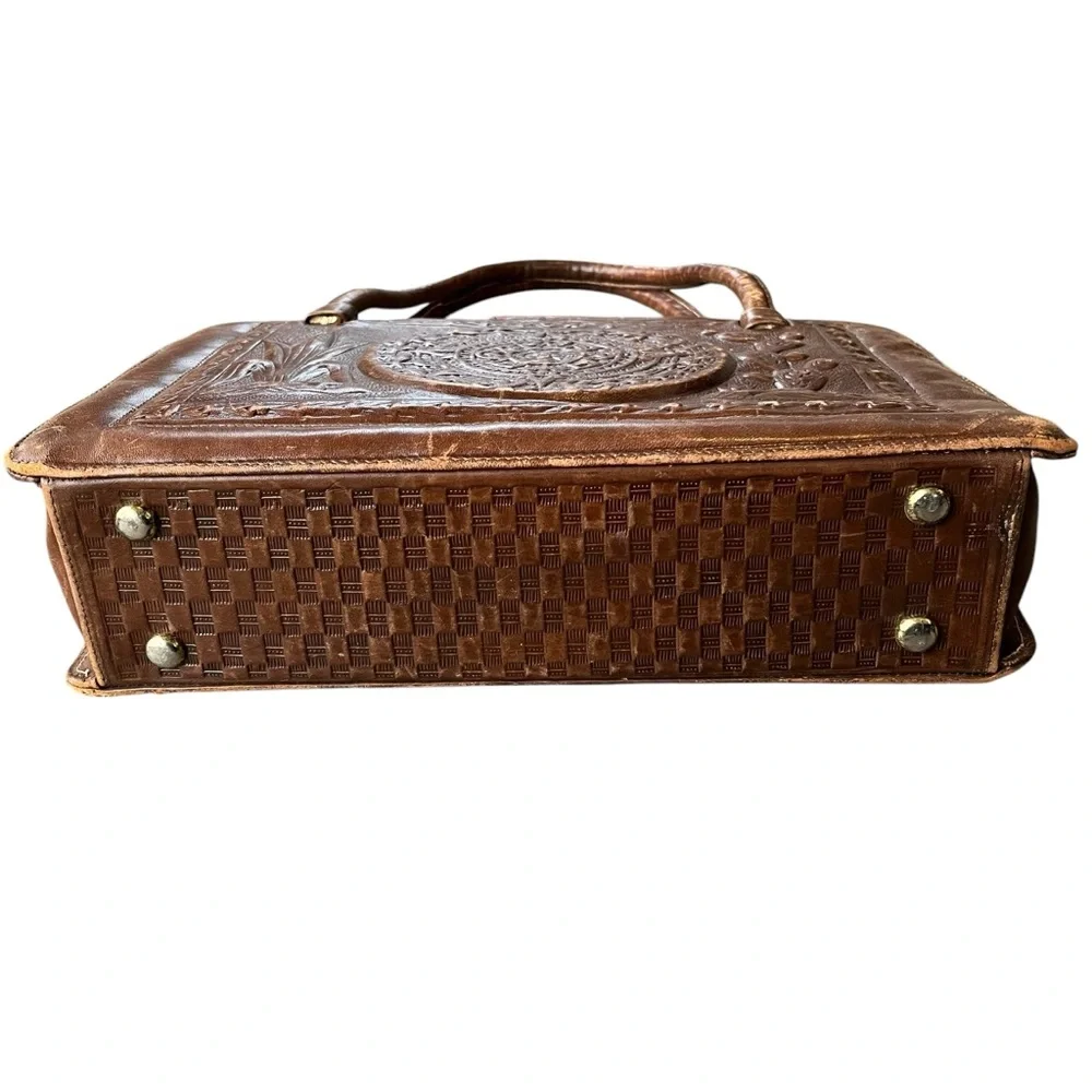 VINTAGE Mexican Western Tooled Leather & Hair on Hide Handbag Purse - Picture 3 of 12